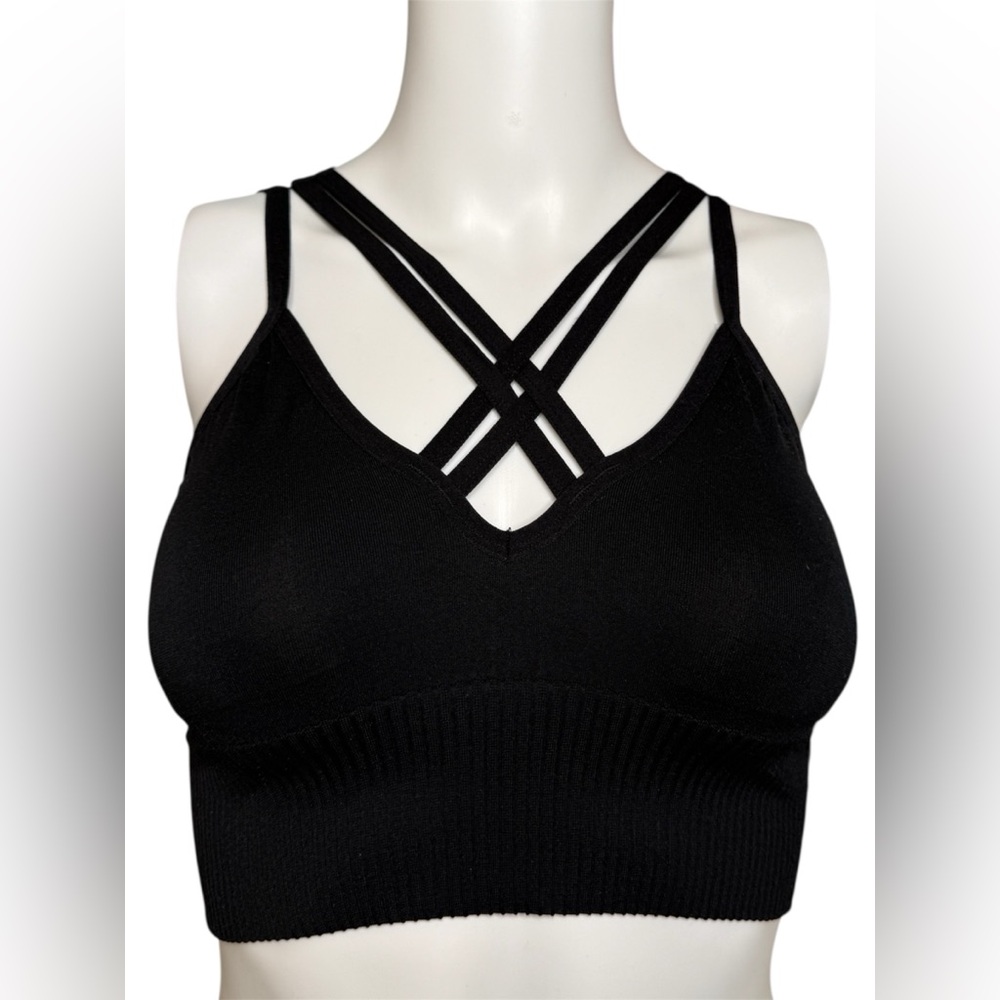 Betsey Johnson Performance Black Strappy Bralette With Removable Cups Small NWT